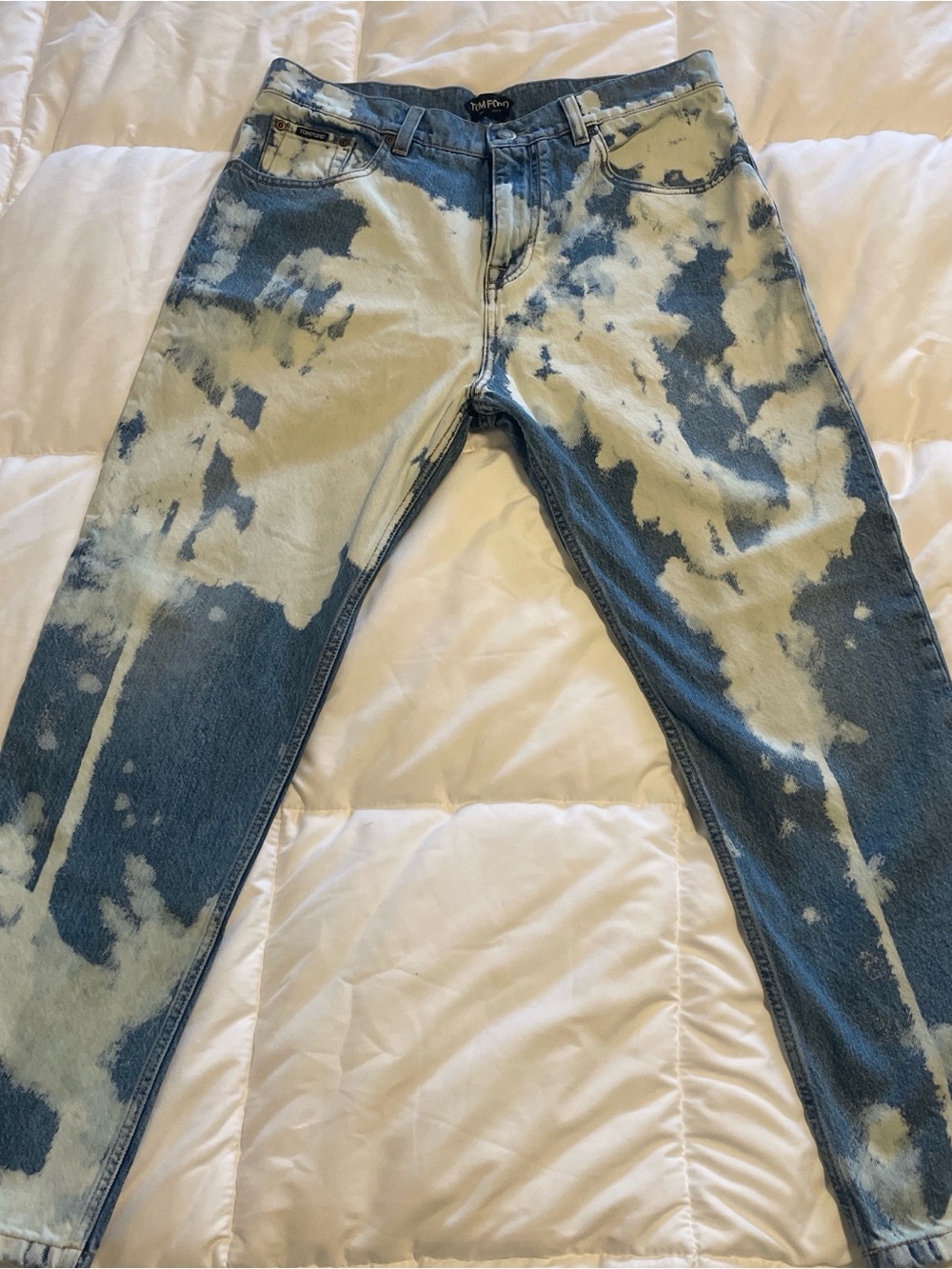 Tom Ford Bleached Blue and White Straight Jeans